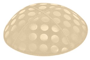 Beige Blind Embossed Large Dots Kippah with Trim