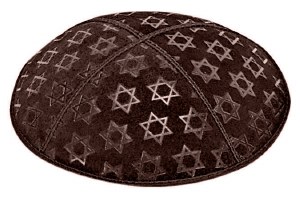 Brown Blind Embossed Large Star of David Kippah without Trim