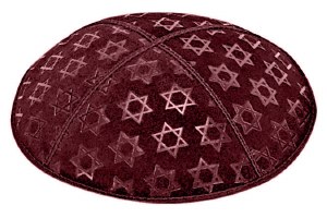 Burgundy Blind Embossed Large Star of David Kippah without Trim