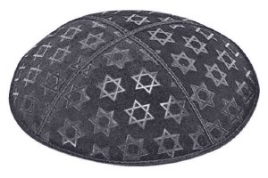 Dark Grey Blind Embossed Large Star of David Kippah without Trim