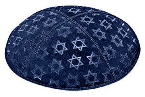Dark Royal Blind Embossed Large Star of David Kippah without Trim
