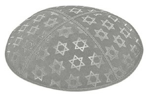 Medium Grey Blind Embossed Large Star of David Kippah without Trim