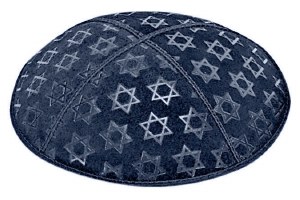 Navy Blind Embossed Large Star of David Kippah without Trim