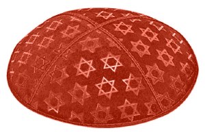 Orange Blind Embossed Large Star of David Kippah without Trim