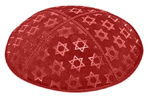Red Blind Embossed Large Star of David Kippah without Trim