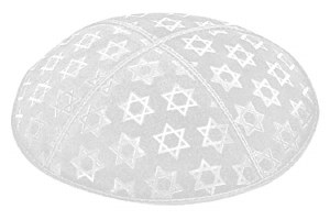 White Blind Embossed Large Star of David Kippah without Trim