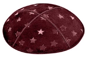 Burgundy Blind Embossed Large Stars Kippah without Trim