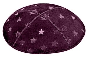 Eggplant Blind Embossed Large Stars Kippah without Trim