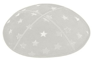 Light Grey Blind Embossed Large Stars Kippah without Trim