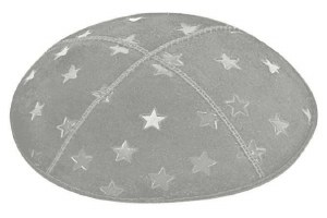 Medium Grey Blind Embossed Large Stars Kippah without Trim
