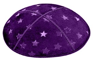 Purple Blind Embossed Large Stars Kippah without Trim