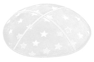 White Blind Embossed Large Stars Kippah without Trim