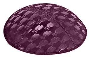Eggplant Blind Embossed L'chaim Cups Kippah without Trim