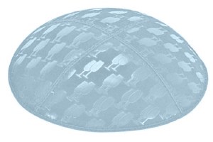 Light Blue Blind Embossed L'chaim Cups Kippah without Trim