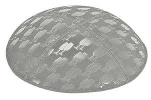 Medium Grey Blind Embossed L'chaim Cups Kippah without Trim