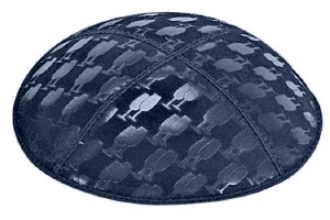 Navy Blind Embossed L'chaim Cups Kippah without Trim