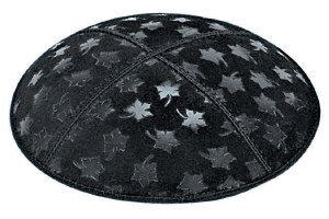 Black Blind Embossed Leaves Kippah