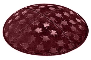 Burgundy Blind Embossed Leaves Kippah