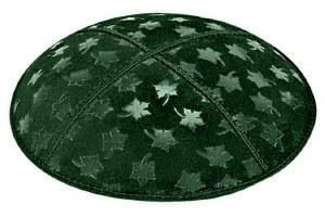 Green Blind Embossed Leaves Kippah