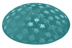 Teal Blind Embossed Leaves Kippah