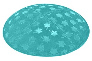 Turquoise Blind Embossed Leaves Kippah