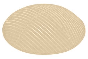 Beige Blind Embossed Medium Lines Kippah with Brown and Gold Trim