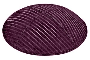 Eggplant Blind Embossed Medium Lines Kippah with Red and White Trim