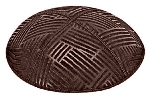 Brown Blind Embossed Mosaic Kippah without Trim