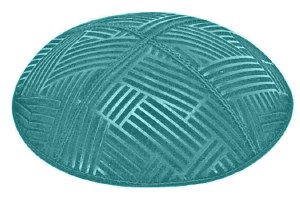 Teal Blind Embossed Mosaic Kippah without Trim