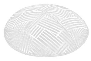 White Blind Embossed Mosaic Kippah without Trim