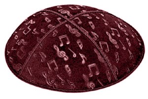 Burgundy Blind Embossed Musical Notes Kippah