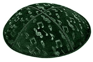 Green Blind Embossed Musical Notes Kippah