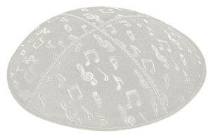 Light Grey Blind Embossed Musical Notes Kippah