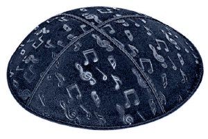 Navy Blind Embossed Musical Notes Kippah