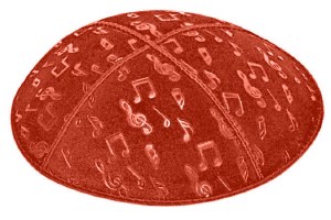 Orange Blind Embossed Musical Notes Kippah