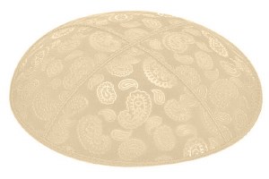Beige Blind Embossed Paisley Kippah without Trim