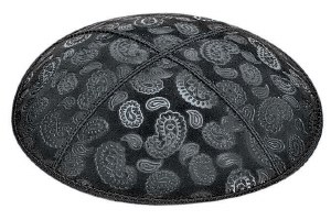 Black Blind Embossed Paisley Kippah without Trim