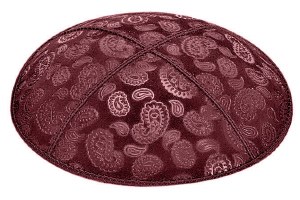 Burgundy Blind Embossed Paisley Kippah without Trim