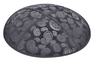 Dark Grey Blind Embossed Paisley Kippah without Trim