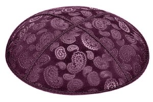 Eggplant Blind Embossed Paisley Kippah without Trim