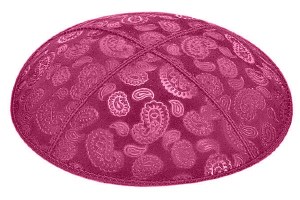 Fuchsia Blind Embossed Paisley Kippah without Trim