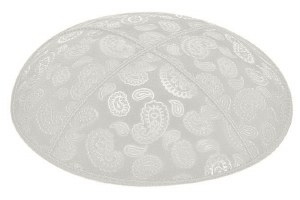 Light Grey Blind Embossed Paisley Kippah without Trim