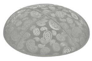 Medium Grey Blind Embossed Paisley Kippah without Trim