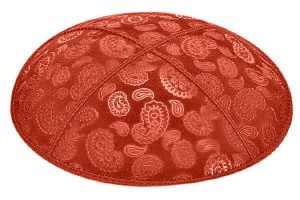 Orange Blind Embossed Paisley Kippah without Trim