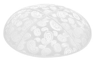White Blind Embossed Paisley Kippah without Trim