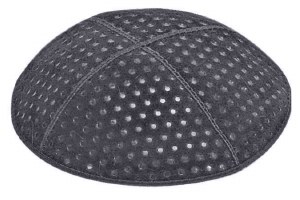 Dark Grey Blind Embossed Pin Dots Kippah without Trim