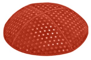 Orange Blind Embossed Pin Dots Kippah without Trim