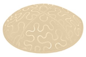 Beige Blind Embossed Puzzle Kippah without Trim