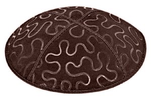 Brown Blind Embossed Puzzle Kippah without Trim