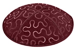 Burgundy Blind Embossed Puzzle Kippah without Trim